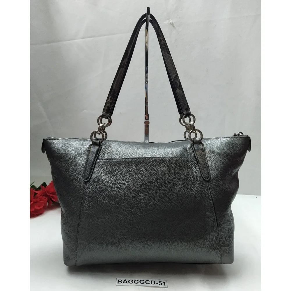 Coach Gray Leather Double Handles Zipper Closure Satchel Shoulder Bag